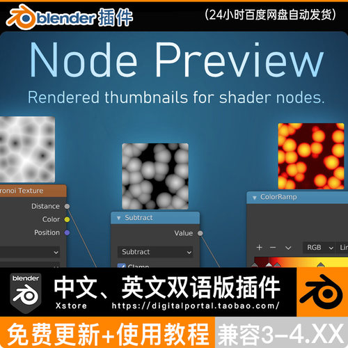 blender 4插件Node Preview 1.20节点缩略图可视化预览查看着色器
