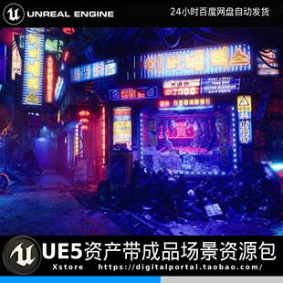 UE5虚幻5 赛博朋克城市夜晚巷子街道未来都市场景Butcher's Alley