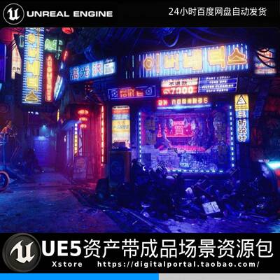 UE5虚幻5 赛博朋克城市夜晚巷子街道未来都市场景Butcher's Alley