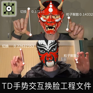 Touchdesigner工程人脸交互手势互动Mediapipe脸谱面具点云源文件