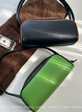 老钱风波士顿中古包单肩腋下小绿包枕头包女hobo高级感通勤法棍包