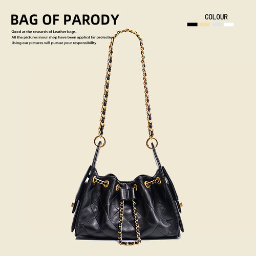 Bagofparody羊皮菱格链条水桶包