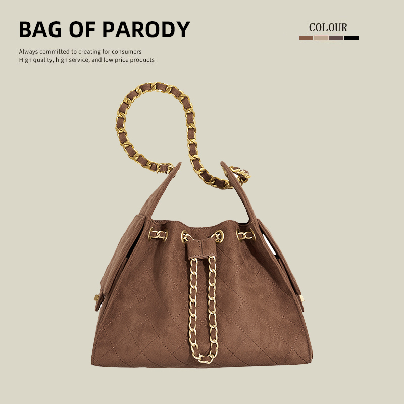 Bagofparody菱格链条单肩水桶包