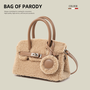 高级感羊羔毛毛包包2025秋冬手提铂金包斜挎毛绒包 parody Bag