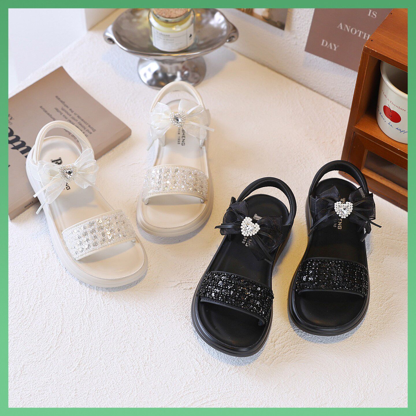 瑞升女童凉鞋2026新款夏季水钻亮片公主鞋蝴蝶结软底防滑沙滩鞋