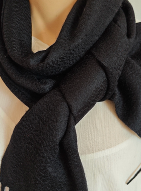 纯山羊绒围巾男女100%加厚水波纹重磅 黑色奢华秋冬保暖 30*180CM