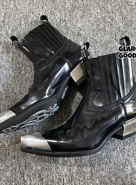 NEWROCK铁头raf simons 巴黎人家骑士靴金属跟厚底平替切尔西靴