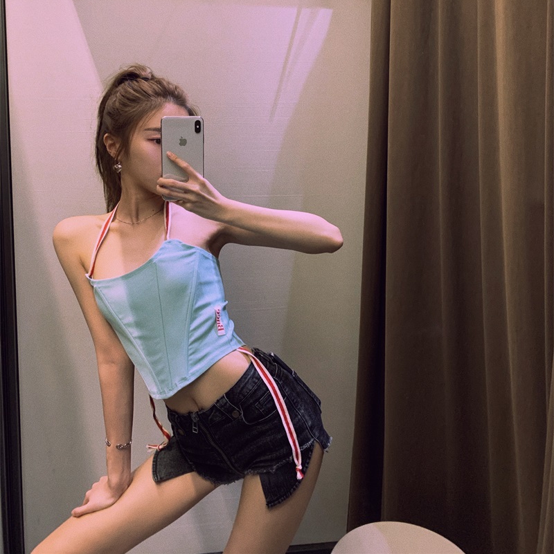 Real shot and real price Korean slim waist and chest adjustable suspender vest with short top