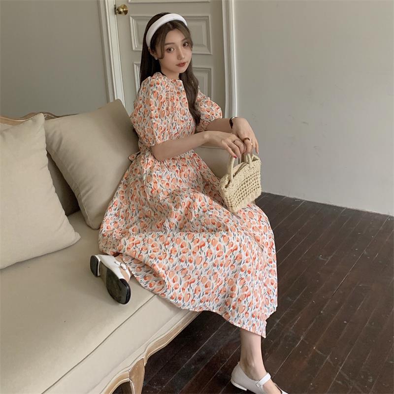Real price Korean loose thin medium long sweet princess dress versatile student flower dress