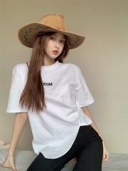 Real price Korean loose thin round neck short sleeve hem irregular letter T-shirt