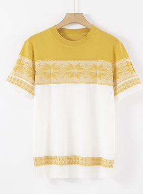 2025新款短袖针织衫男 大码春夏季中老年男装休闲撞色提花冰丝T恤