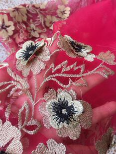 9.9元清5色 立体花刺绣网纱 礼服裙摆蕾丝花边裁片 约160*70cm