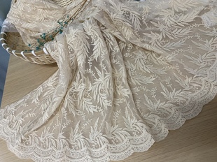 白色/杏色网纱蕾丝刺绣 刺绣 蕾丝裁片娃衣裙子diy约100*100cm