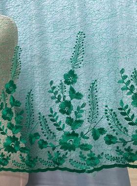 45cm复古草绿色花朵刺绣网纱蕾丝宽花边辅料裙边下摆领口后背DIY