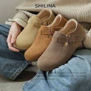 【现货】真皮勃肯鞋2025加绒单鞋女全包磨砂牛皮厚底鞋一脚蹬秋季