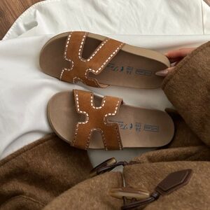 勃肯拖鞋女凉拖2025年夏季新款闪闪H字型爆款时尚厚底百搭露趾拖