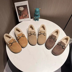 复古加绒勃肯鞋一脚蹬毛毛鞋女外穿秋冬豆豆鞋棉鞋新款女鞋保暖