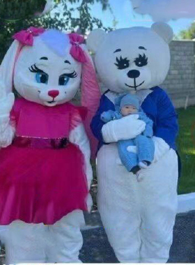 男士蓝色小熊女士红色长耳朵兔情侣套装玩偶服道具演出人偶服装
