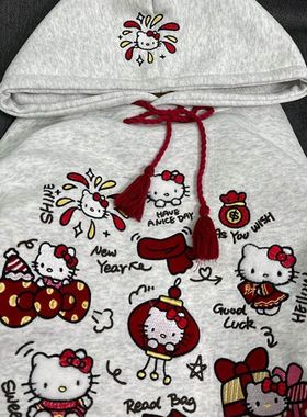 广州十三行女装灰色连帽加绒卫衣外套女秋冬oversize美式宽松上衣