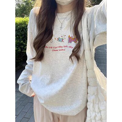 春秋女长袖宽松减龄打底T恤
