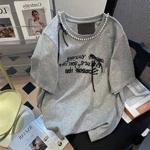 设计感正肩上衣独特漂亮超好看 t恤女夏季 广州十三行高货法式 短袖