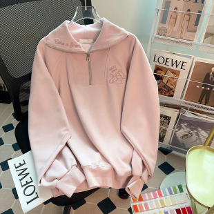 专柜高品质捡漏必入~美拉德卫衣女春秋薄款设计感半拉链长袖上衣