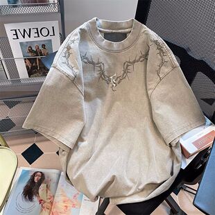 广州十三行美式 t恤女夏季 bf酷飒风oversize半袖 上衣 高街纯棉短袖