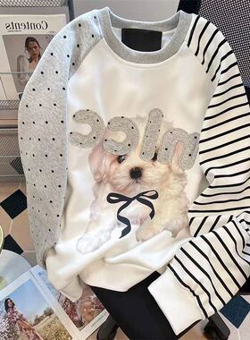 广州十三行女装美式vintage圆领卫衣女春秋设计感宽松薄款上衣ins