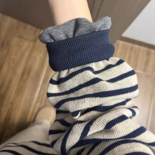 广州十三行韩系复古撞色条纹卫衣女春秋长袖 t恤小个子宽松上衣服