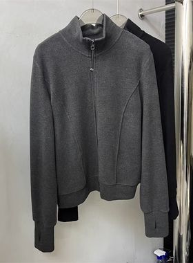 广州十三行女装早秋立领外套女德绒拉链卫衣女款春秋灰色开衫上衣