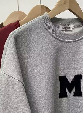 广州十三行女装灰色重磅纯棉卫衣女款春秋薄款韩系宽松慵懒风上衣