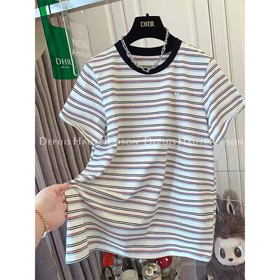 条纹短袖t恤上衣女夏季韩版宽松