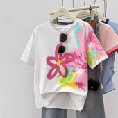 t恤女夏纯棉半袖 广州十三行高货爆款 正肩短袖 内搭上衣设计感小众