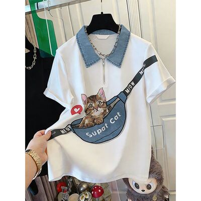 大码短袖t恤女夏季翻领半袖上衣