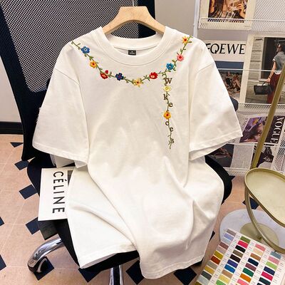 国风刺绣纯棉短袖t恤女宽松半袖