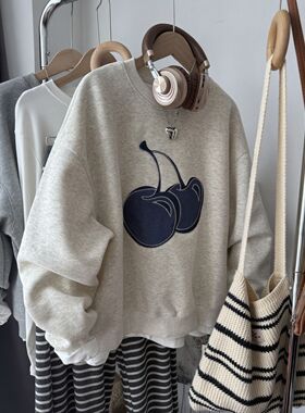 广州十三行无帽加绒加厚套头卫衣女秋冬韩系简约宽松上衣春秋薄款