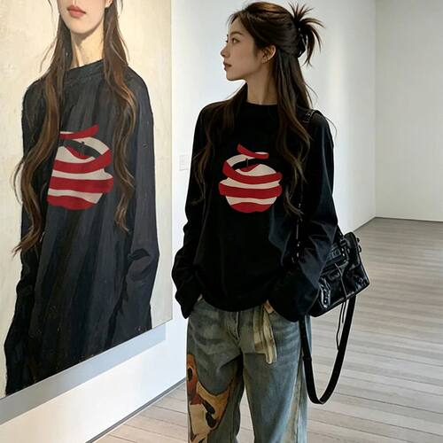 云朵绒加厚磨毛长袖t恤打底衫女