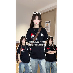 韩系减龄半袖 体恤上衣 t恤女夏纯棉打底衫 广州十三行卡通刺绣短袖