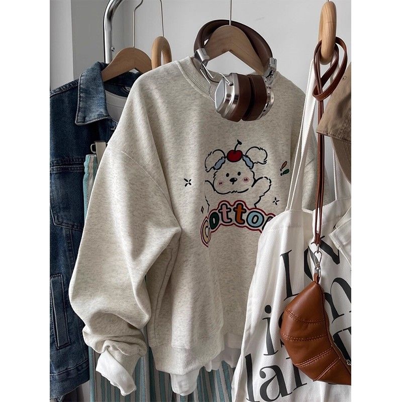 重磅纯棉刺绣圆领加绒卫衣女秋冬