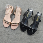 女外穿一字扣带凉拖鞋 外贸原单女鞋 细带粗跟高跟鞋 时尚 女 2025新款