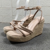 一字扣带露趾防水台高跟草编鞋 外贸罗马风坡跟厚底凉鞋 女2026新款