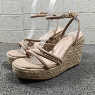 一字扣带露趾防水台高跟草编鞋 外贸罗马风坡跟厚底凉鞋 女2026新款