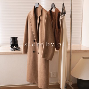 光泽感棒轻便不压身气质大衣 大衣 100%骆驼绒经典 立裁双排扣长款