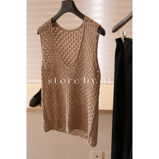 老钱风显瘦中长款 新款 针织马夹 2026春季 深V领镂空亮片亚麻背心