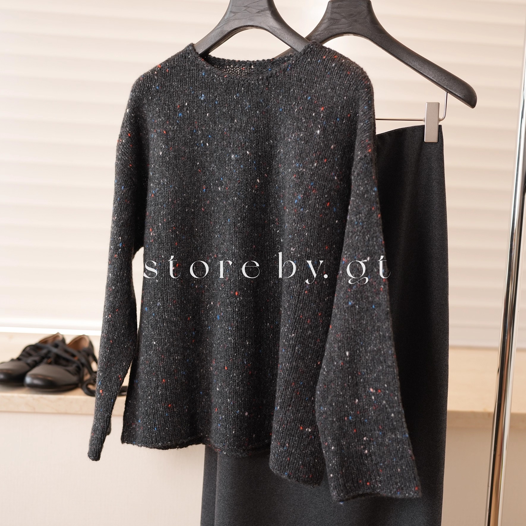 100%山羊绒花纱宽松长款上衣罩衫