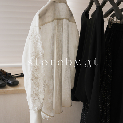 重工蕾丝水洗苏菲亚麻白衬衫