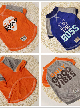 外贸蓝色狗狗夏季T恤宠物衣服夏装薄款泰迪比熊雪纳瑞博美帅哥