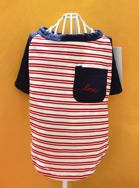 外贸ED宠物T恤红色条纹口袋衫泰迪比熊小狗衣服小型犬猫咪打底衫