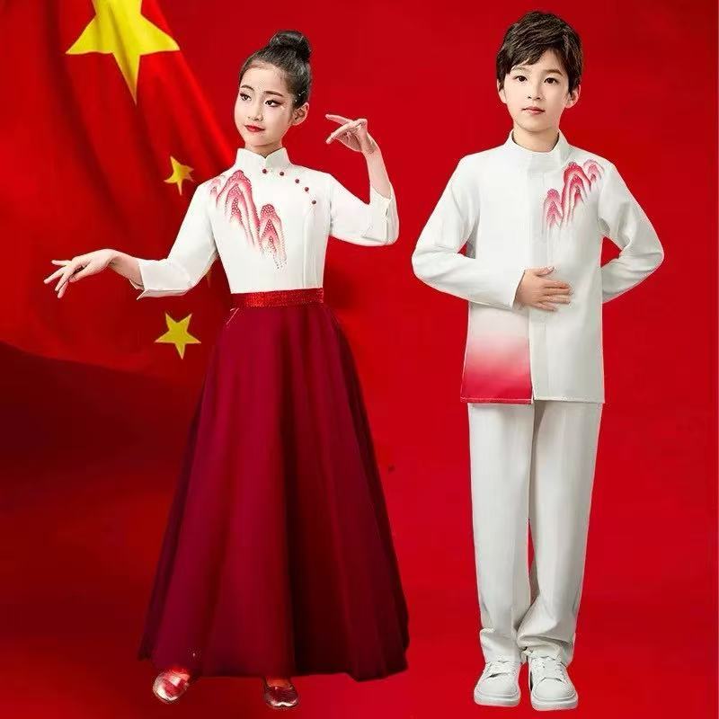 儿童小学生合唱男女童礼服红色爱国红歌演讲诗歌朗诵比赛演出服装