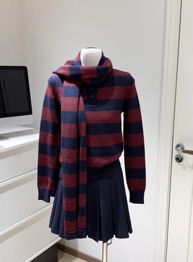 宅女同款 alrigh then 微宽松自然肩亨利领条纹套头毛衣